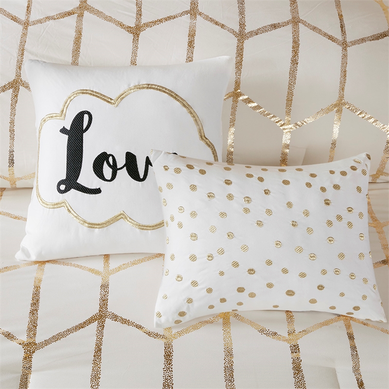 Intelligent Design Raina Metallic Printed Comforter Set in Ivory and Gold