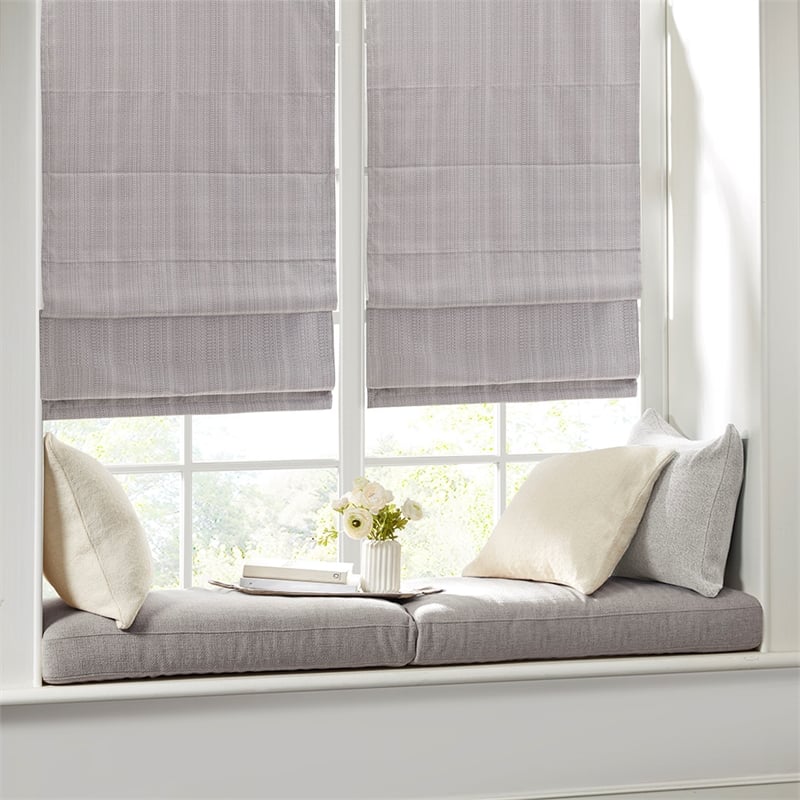 Madison Park Galen Basketweave Room Darkening Cordless Roman Shade in Grey