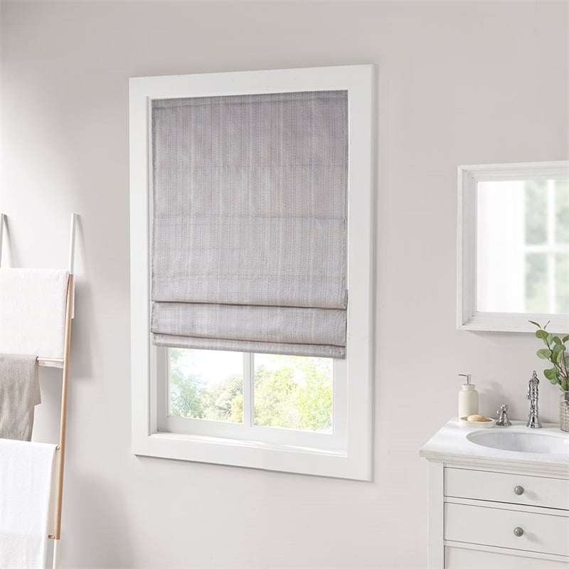 Madison Park Galen Basketweave Room Darkening Cordless Roman Shade in Grey