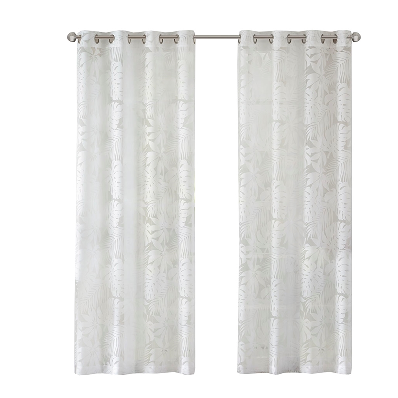 Madison Park Leilani Palm Leaf Burnout Window Sheer in White