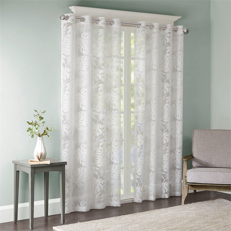 Madison Park Leilani Palm Leaf Burnout Window Sheer in White