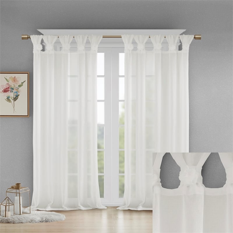 Madison Park Rosette Floral Embellished Cuff Tab Top Solid Window Panel