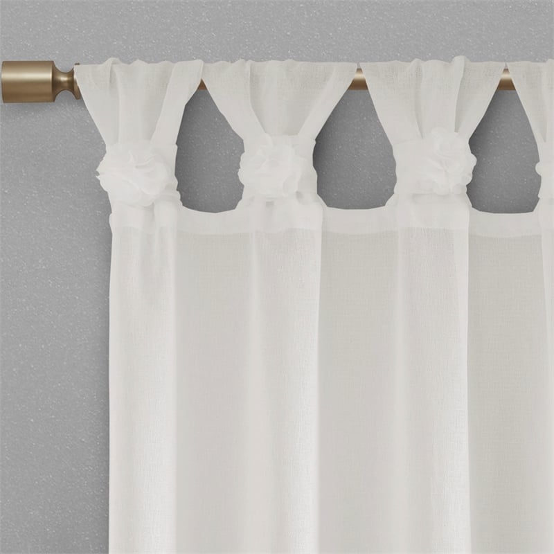 Madison Park Rosette Floral Embellished Cuff Tab Top Solid Window Panel