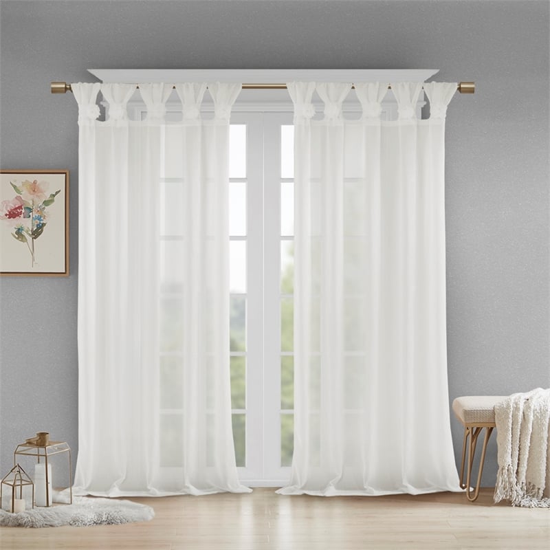 Madison Park Rosette Floral Embellished Cuff Tab Top Solid Window Panel