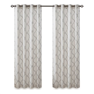Madison Park Saratoga Fretwork Print Grommet Top Window Curtain in Ivory