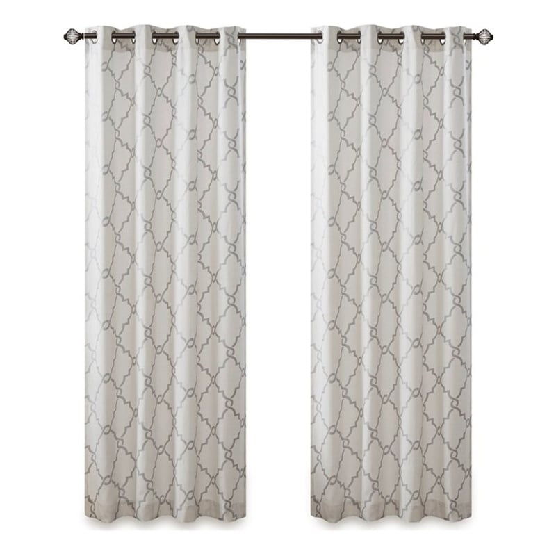 Madison Park Saratoga Fretwork Print Grommet Top Window Curtain in Ivory