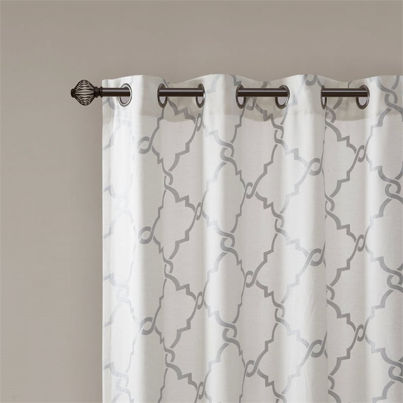 Madison Park Saratoga Fretwork Print Grommet Top Window Curtain in Ivory