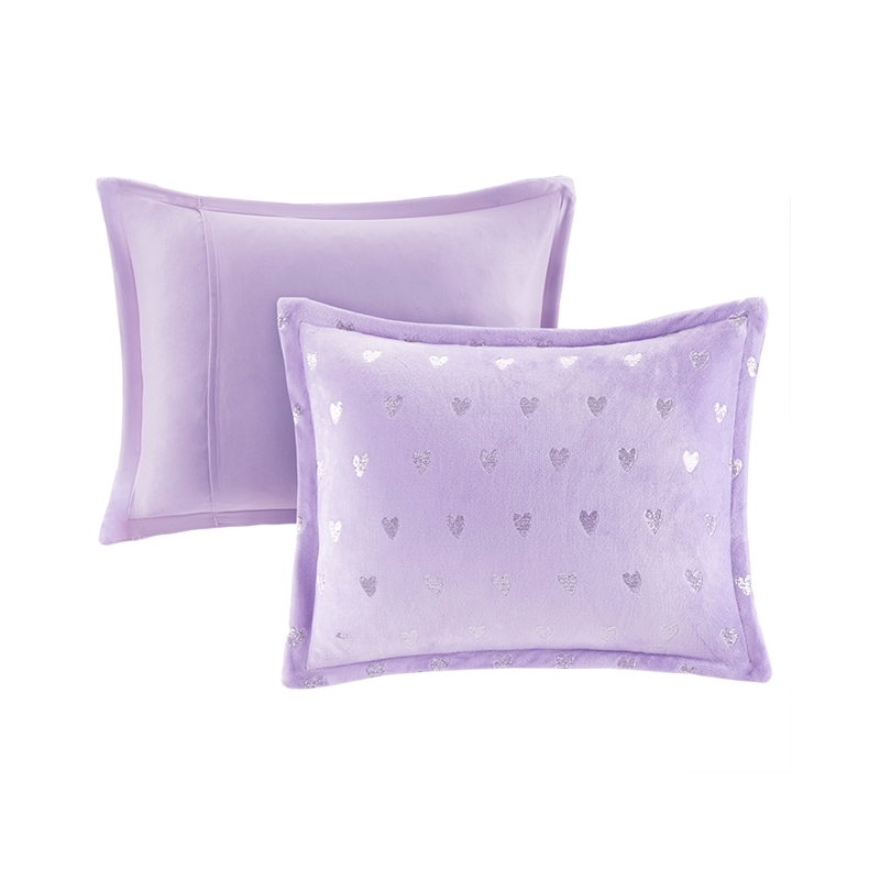 Mi Zone Rosalie Metallic Printed Plush Comforter Set in Purple and Silver