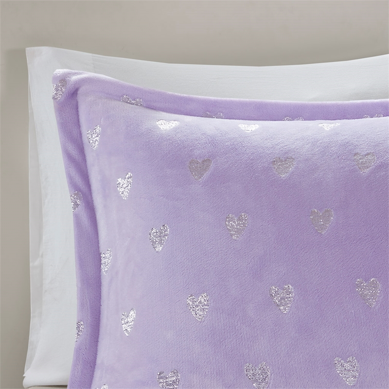 Mi Zone Rosalie Metallic Printed Plush Comforter Set in Purple and Silver