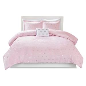 Mi Zone Rosalie Metallic Printed Plush Comforter Set in Pink and Silver