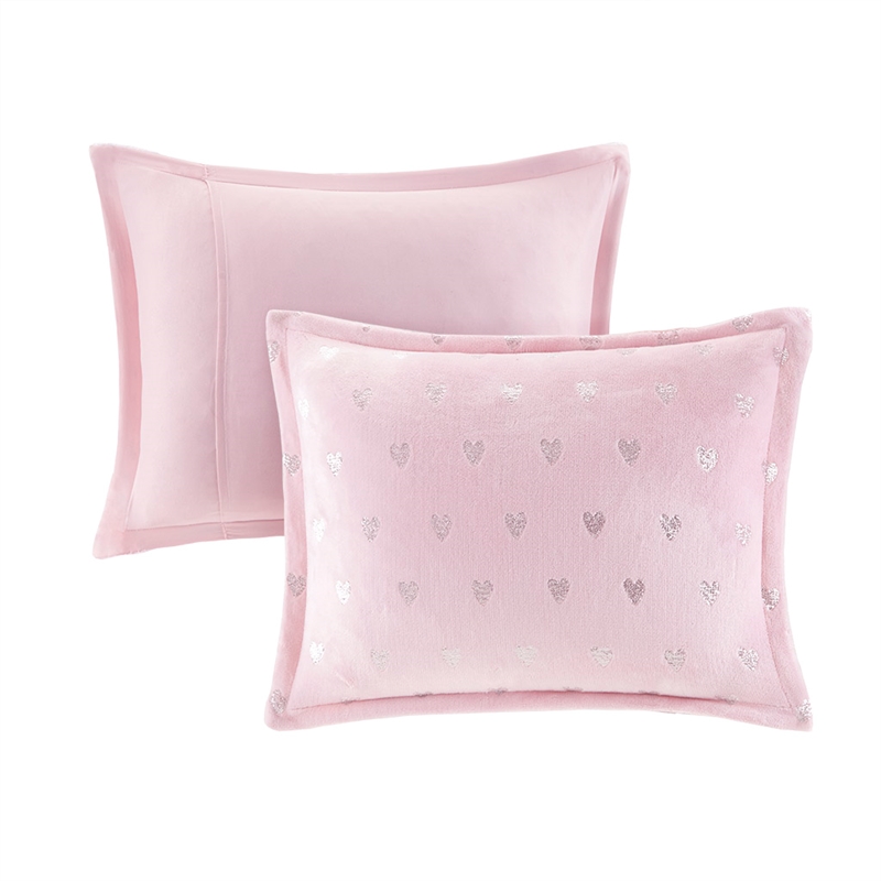 Mi Zone Rosalie Metallic Printed Plush Comforter Set in Pink and Silver