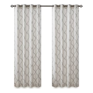 Madison Park Saratoga Fretwork Print Grommet Top Window Curtain in Ivory