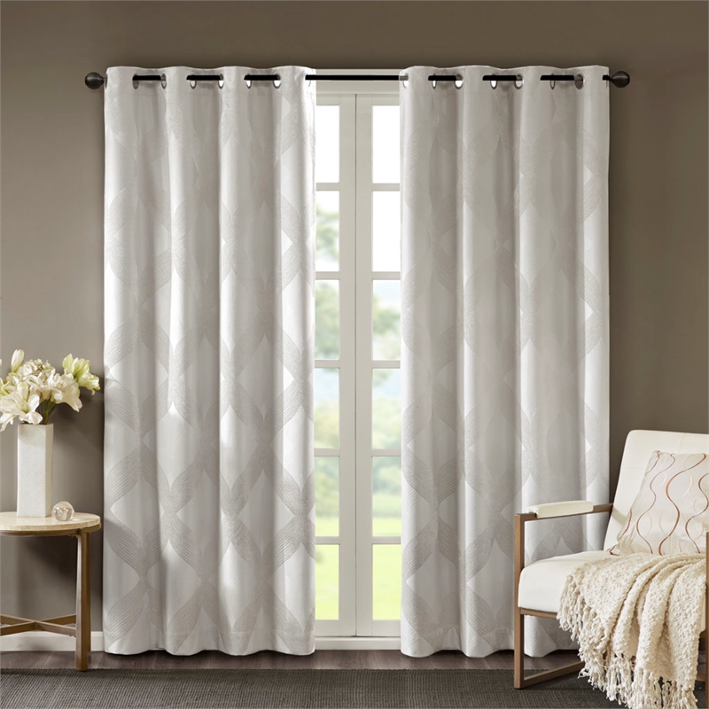 SunSmart Bentley Ogee Knitted Jacquard Total Blackout Panel in Ivory