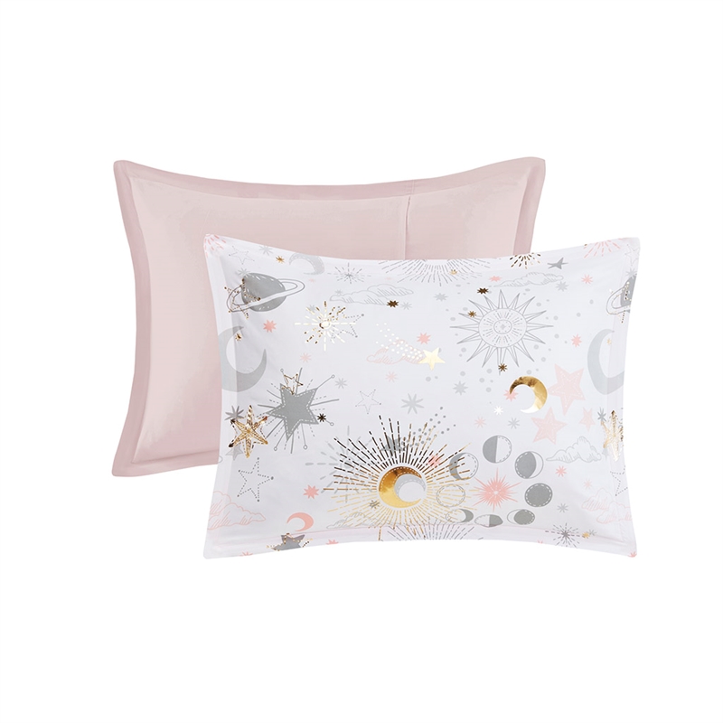 Celia Starry Sky Metallic Printed Comforter Set in Blush and Gold