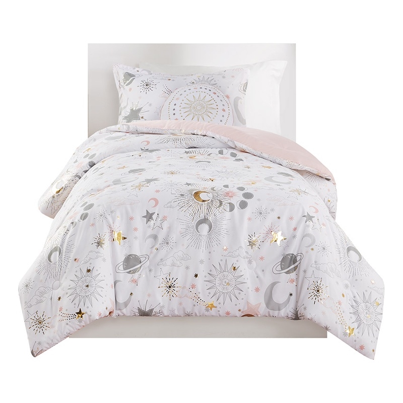 Celia Starry Sky Metallic Printed Comforter Set in Blush and Gold