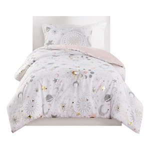 Celia Starry Sky Metallic Printed Comforter Set in Blush and Gold