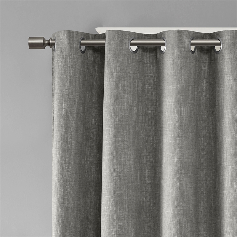 SunSmart Maya Printed Heathered Blackout Grommet Top Curtain Panel in Grey