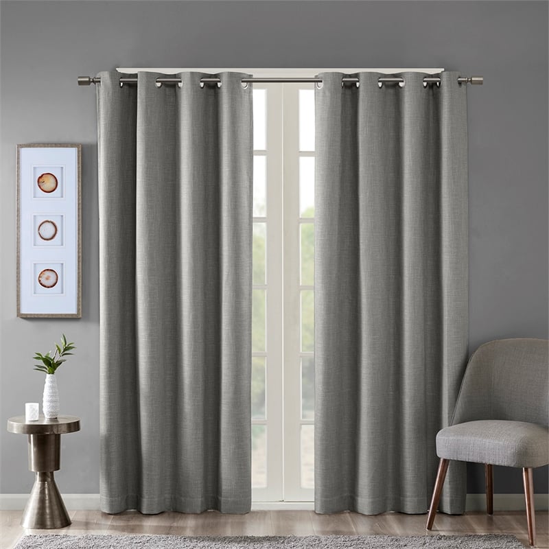 SunSmart Maya Printed Heathered Blackout Grommet Top Curtain Panel in Grey