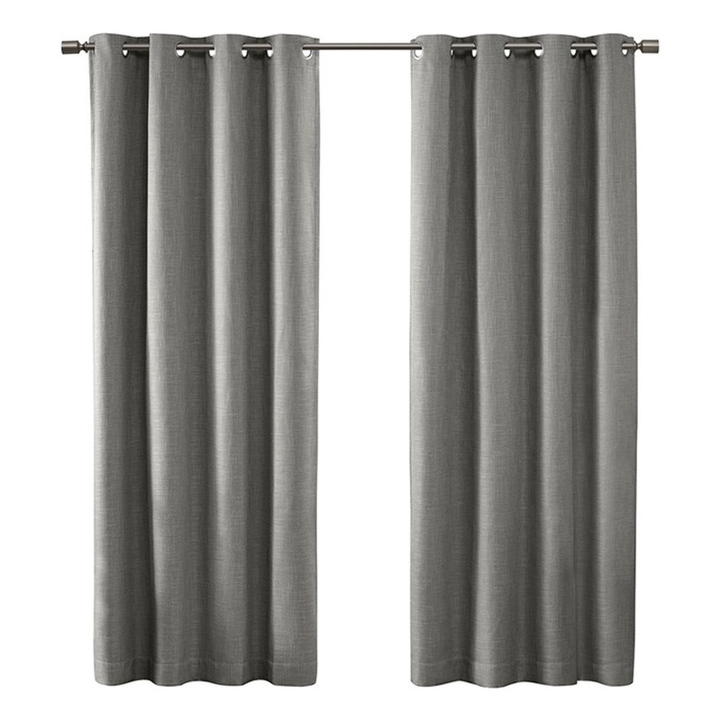 SunSmart Maya Printed Heathered Blackout Grommet Top Curtain Panel in Grey