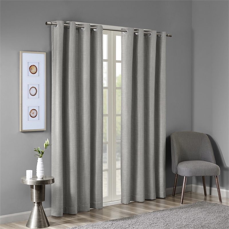 SunSmart Maya Printed Heathered Blackout Grommet Top Curtain Panel in Grey
