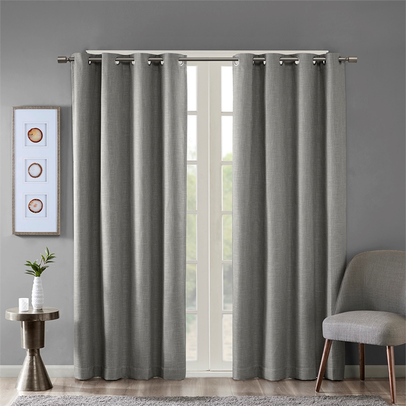 SunSmart Maya Printed Heathered Blackout Grommet Top Curtain Panel in Grey