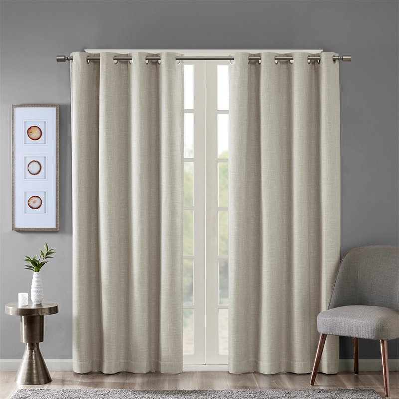 SunSmart Maya Printed Heathered Blackout Grommet Top Curtain Panel in Taupe