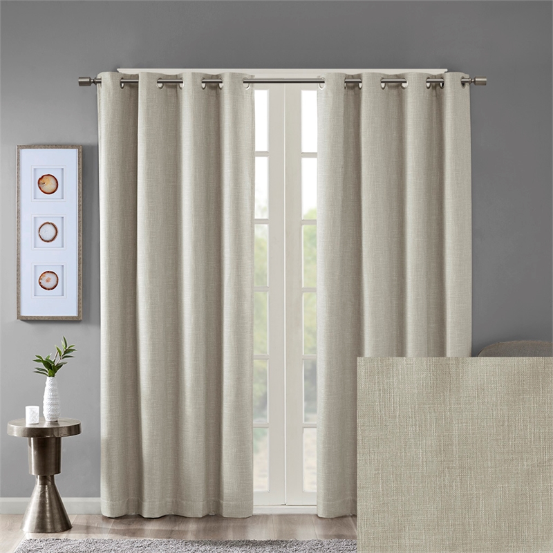 SunSmart Maya Printed Heathered Blackout Grommet Top Curtain Panel in Taupe