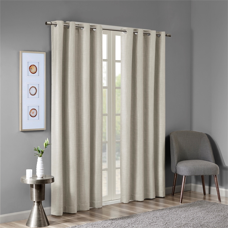 SunSmart Maya Printed Heathered Blackout Grommet Top Curtain Panel in Taupe