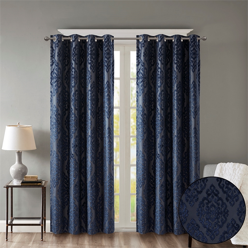 SunSmart Mirage Knitted Jacquard Damask Total Blackout Grommet Top Curtain Panel