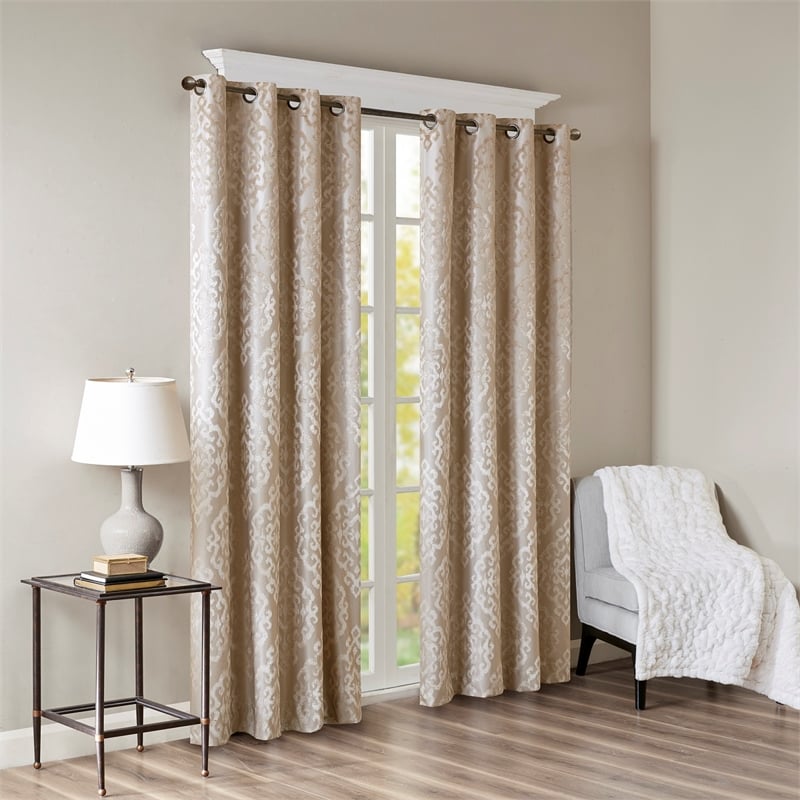SunSmart Mirage Knitted Jacquard Damask Total Blackout Grommet Top Curtain Panel