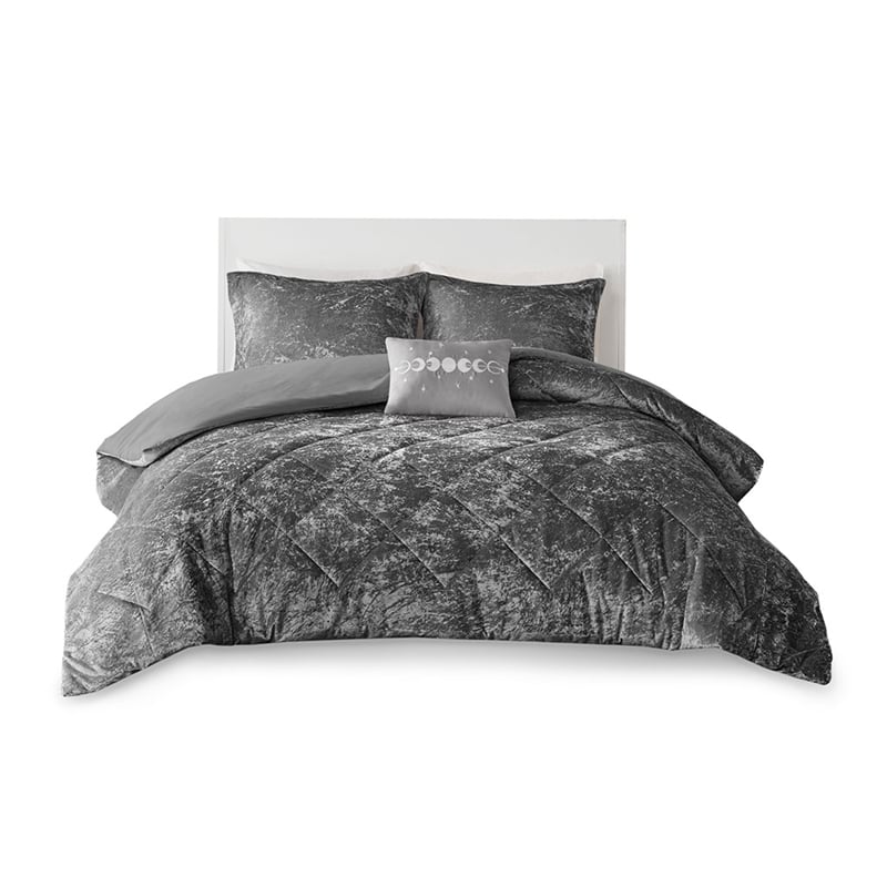 Intelligent Design Felicia Velvet Duvet Cover Set in Grey