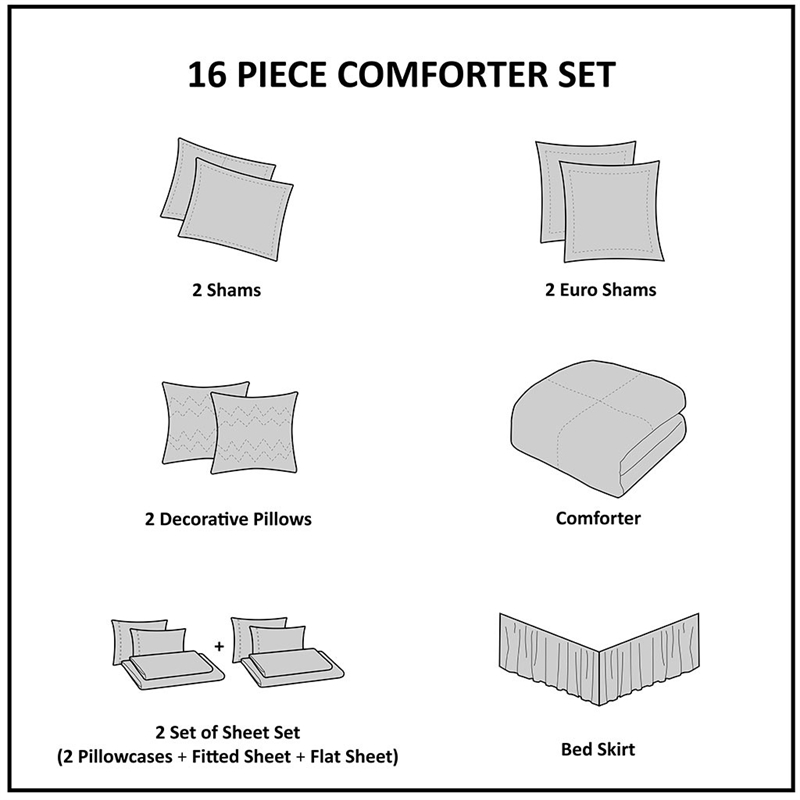 Madison Park Essentials Zara 16 Piece Comforter Set with 2 Bed Sheet Sets