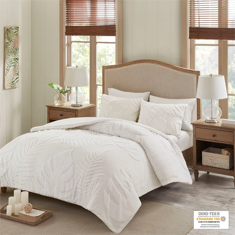 Madison Park Bahari 3-Piece Cotton Chenille Palm Comforter Set in Off White