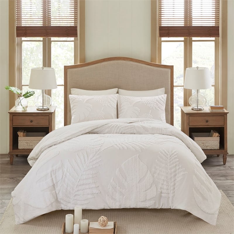 Madison Park Bahari 3-Piece Cotton Chenille Palm Comforter Set in Off White