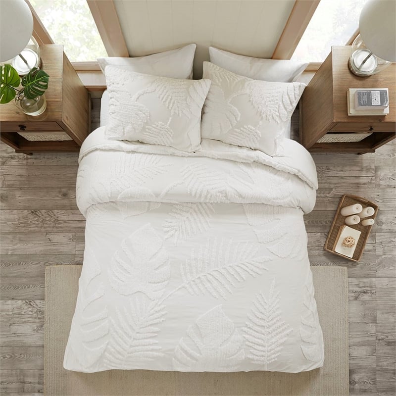 Madison Park Bahari 3-Piece Cotton Chenille Palm Comforter Set in Off White