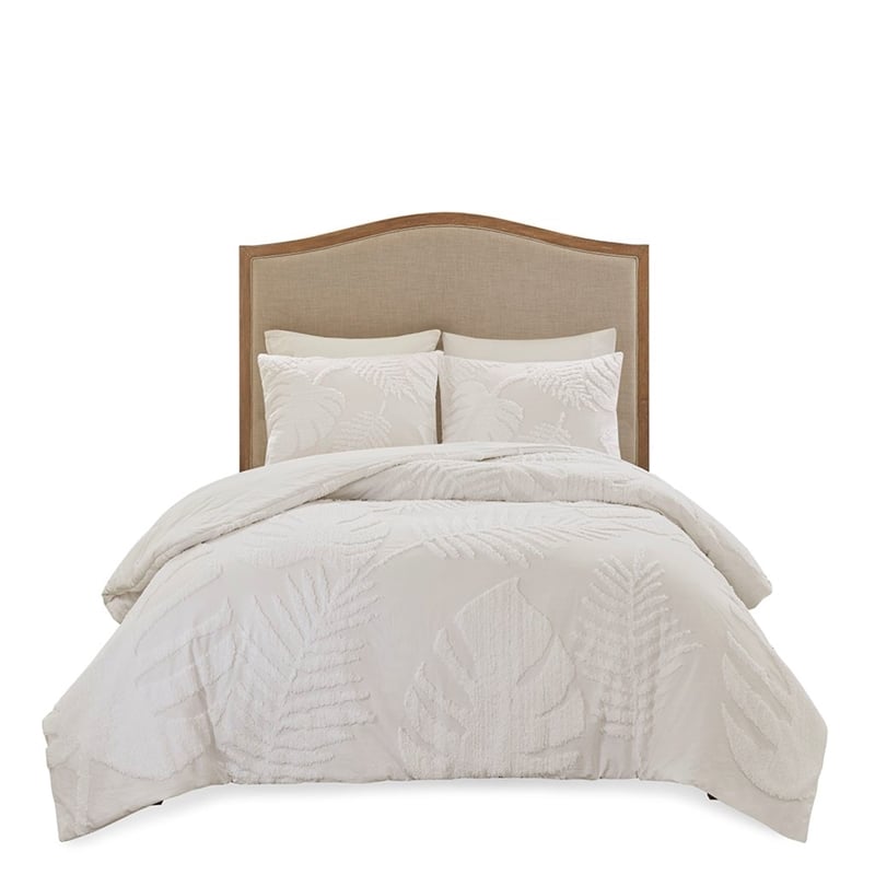 Madison Park Bahari 3-Piece Cotton Chenille Palm Comforter Set in Off White