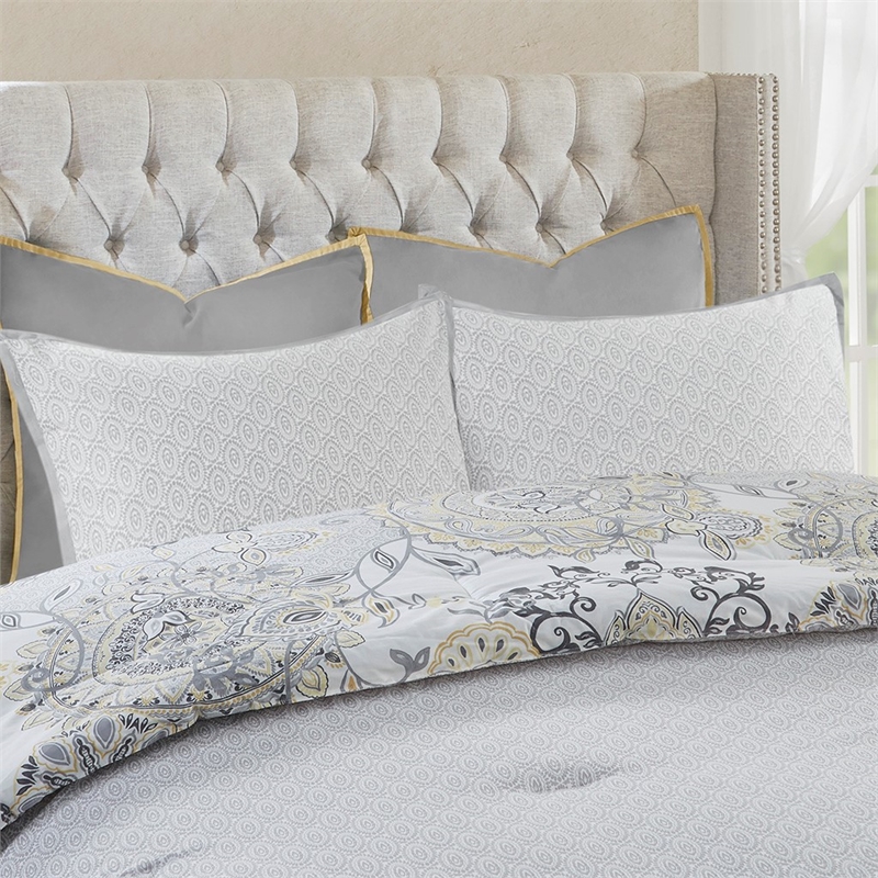 Madison Park Isla 8-Piece Cotton Floral Printed Comforter Set in Yellow