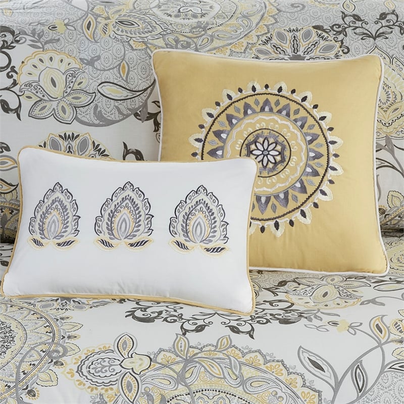 Madison Park Isla 8-Piece Cotton Floral Printed Comforter Set in Yellow