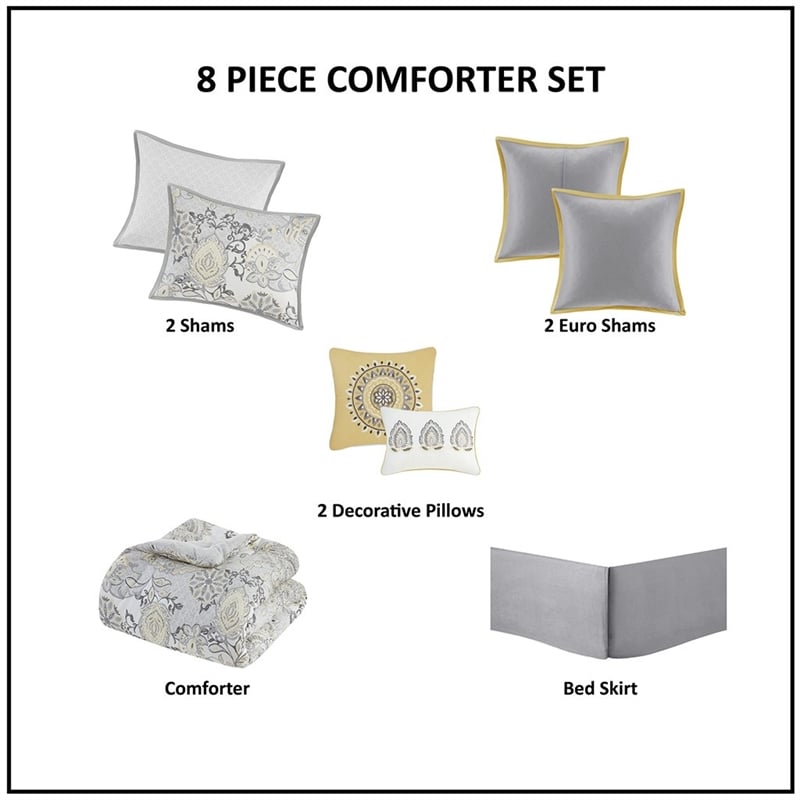 Madison Park Isla 8-Piece Cotton Floral Printed Comforter Set in Yellow
