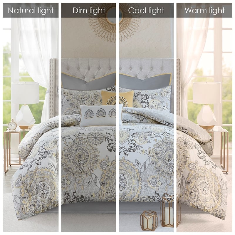 Madison Park Isla 8-Piece Cotton Floral Printed Comforter Set in Yellow