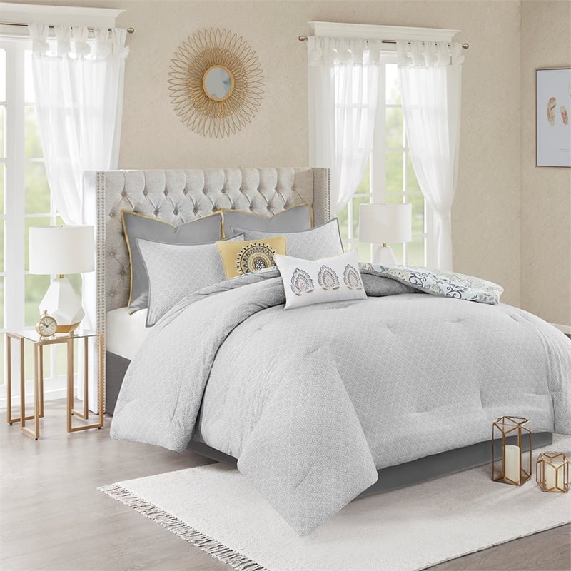 Madison Park Isla 8-Piece Cotton Floral Printed Comforter Set in Yellow