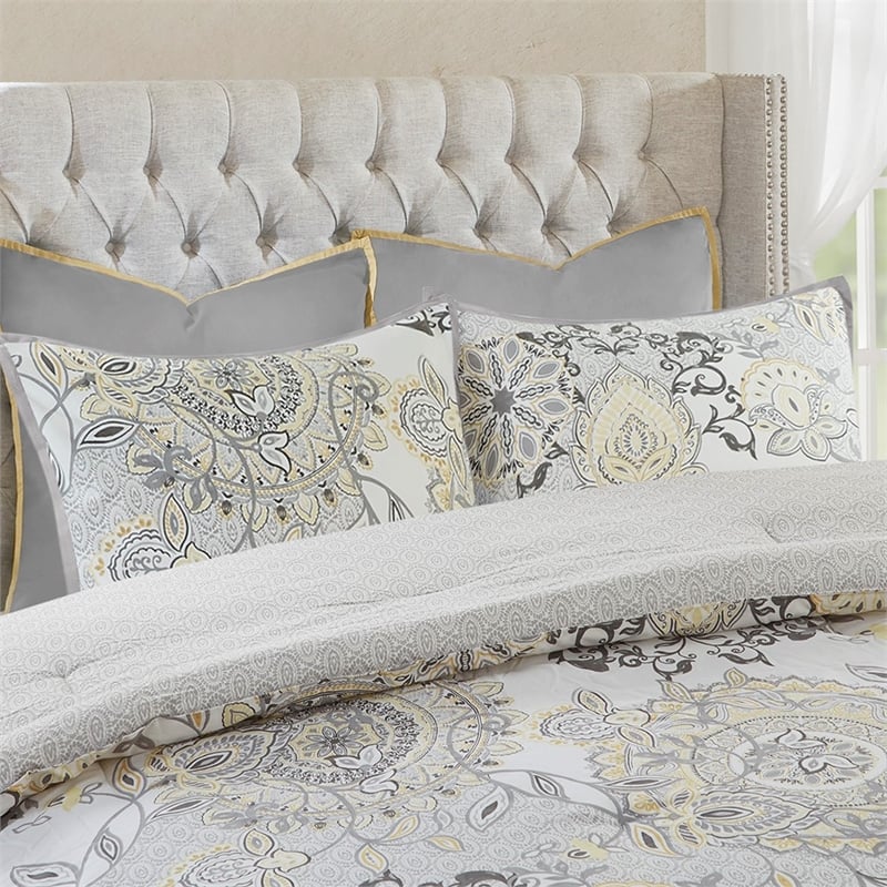 Madison Park Isla 8-Piece Cotton Floral Printed Comforter Set in Yellow