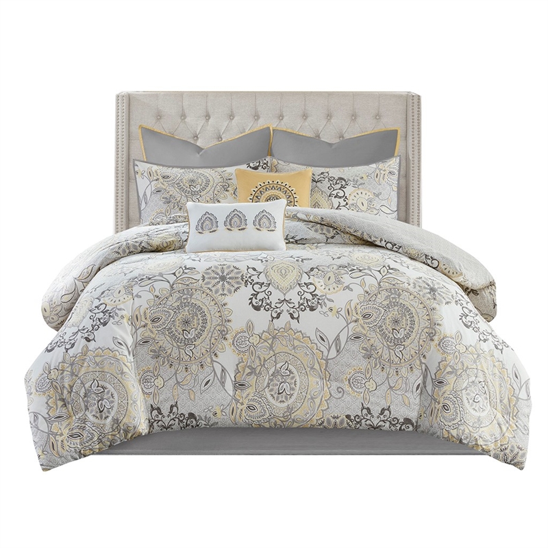 Madison Park Isla 8-Piece Cotton Floral Printed Comforter Set in Yellow