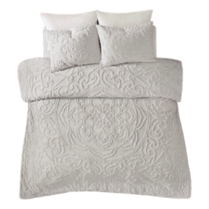 Madison Park Laetitia 3-Piece Cotton Chenille Medallion Comforter Set in Gray