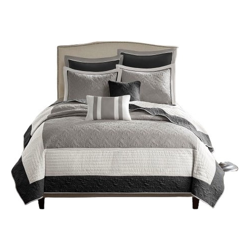 Madison Park Attingham 7-Piece Quilt Set with Euro Shams & Throw Pillows - Black