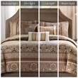 Madison Park Bellagio 6-Piece Jacquard Quilt Set with Throw Pillows - Brown/Gold