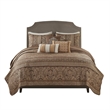 Madison Park Bellagio 6-Piece Jacquard Quilt Set with Throw Pillows - Brown/Gold