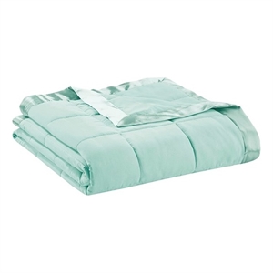 Madison Park Windom Fabric Down Alternative Blanket with Satin Trim - Seafoam