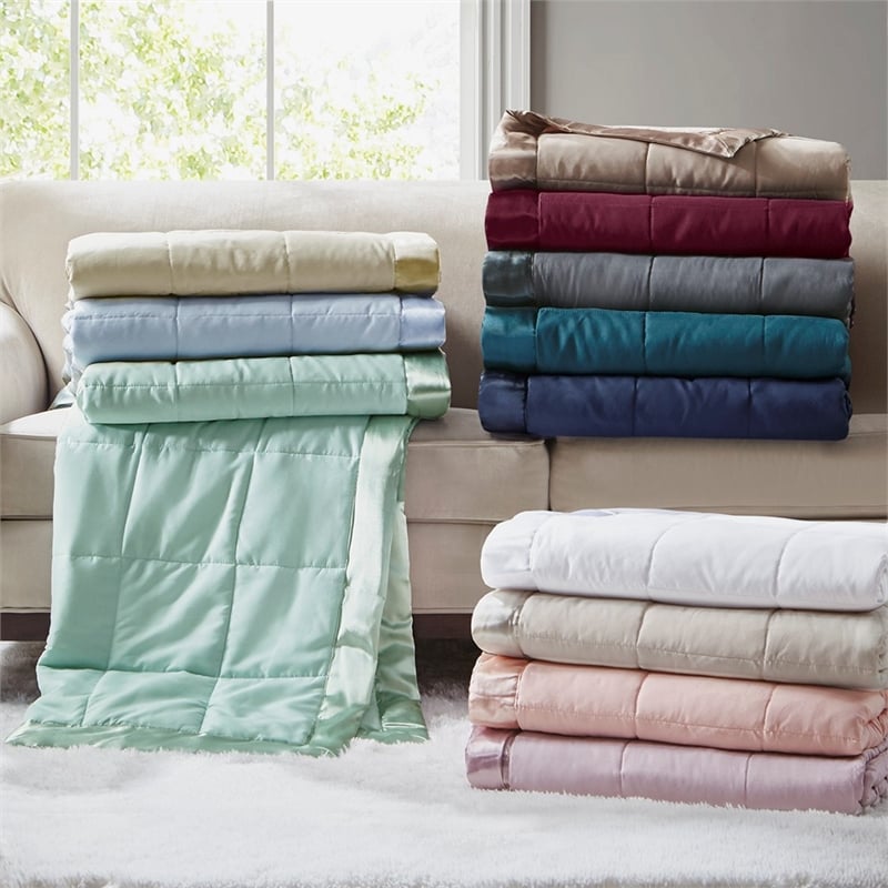 Madison Park Windom Fabric Down Alternative Blanket with Satin Trim in Seafoam