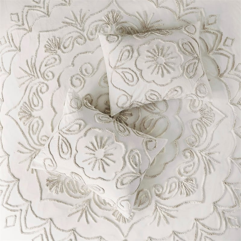 Madison Park Violette 3-Piece Cotton Chenille Comforter Set in Ivory/Taupe